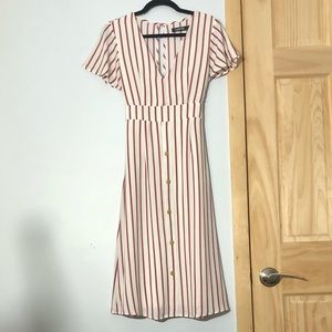 Red and White Stripped Midi Dress